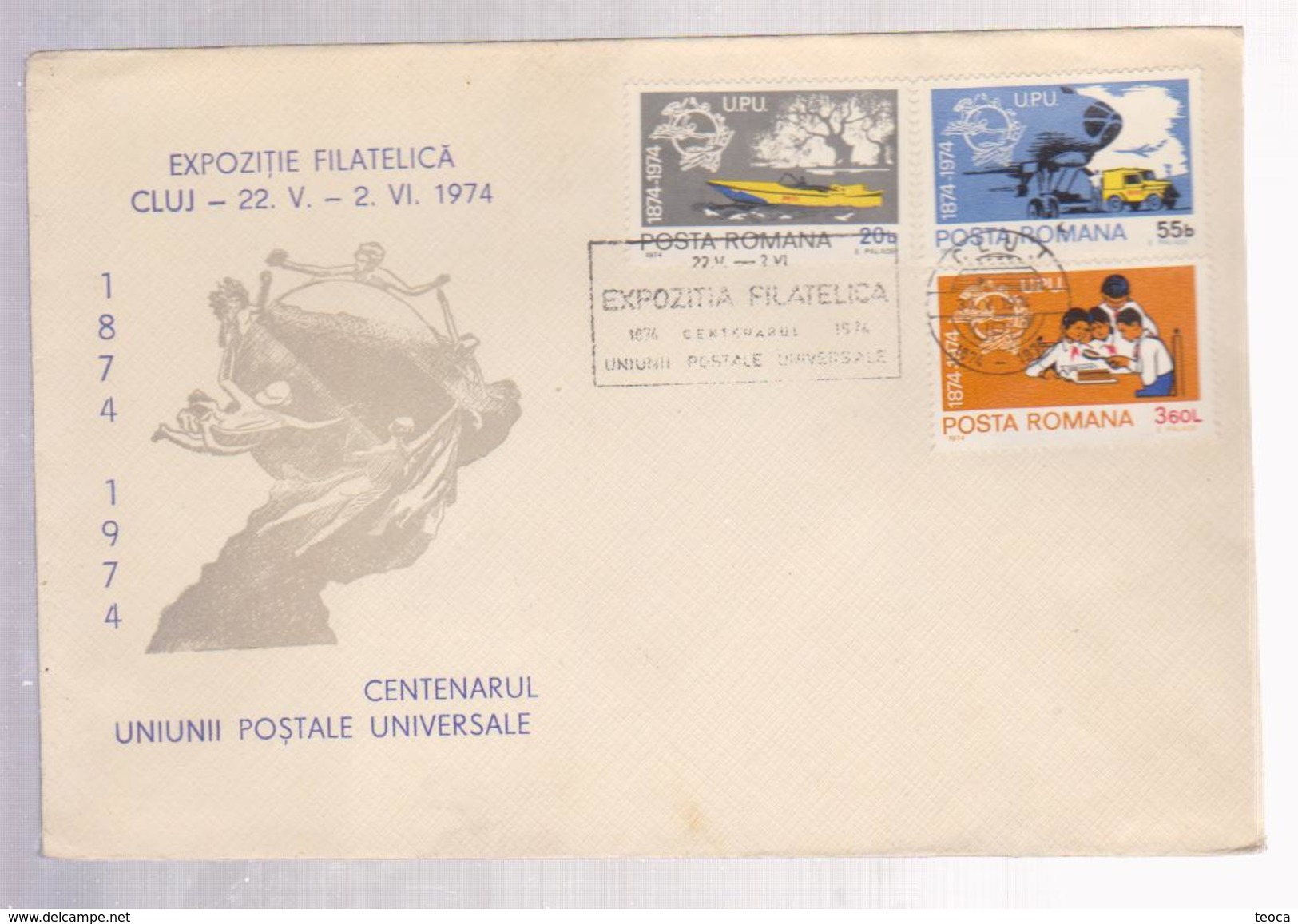 U.P.U- COVER SPECIAL ROMANIA 1974 ROMANIA EXHIBITION PHILATELIC CLUJ 1874-1974 - Tarjetas – Máximo