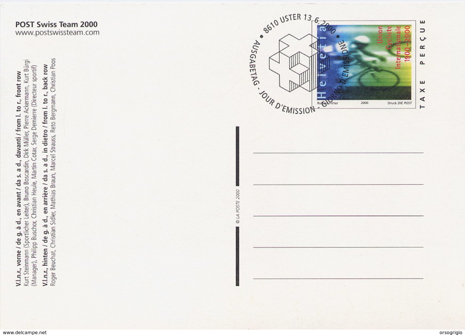 SVIZZERA - Intero Postale FDC - CYCLE - POST SWISS TEAM - Radsport