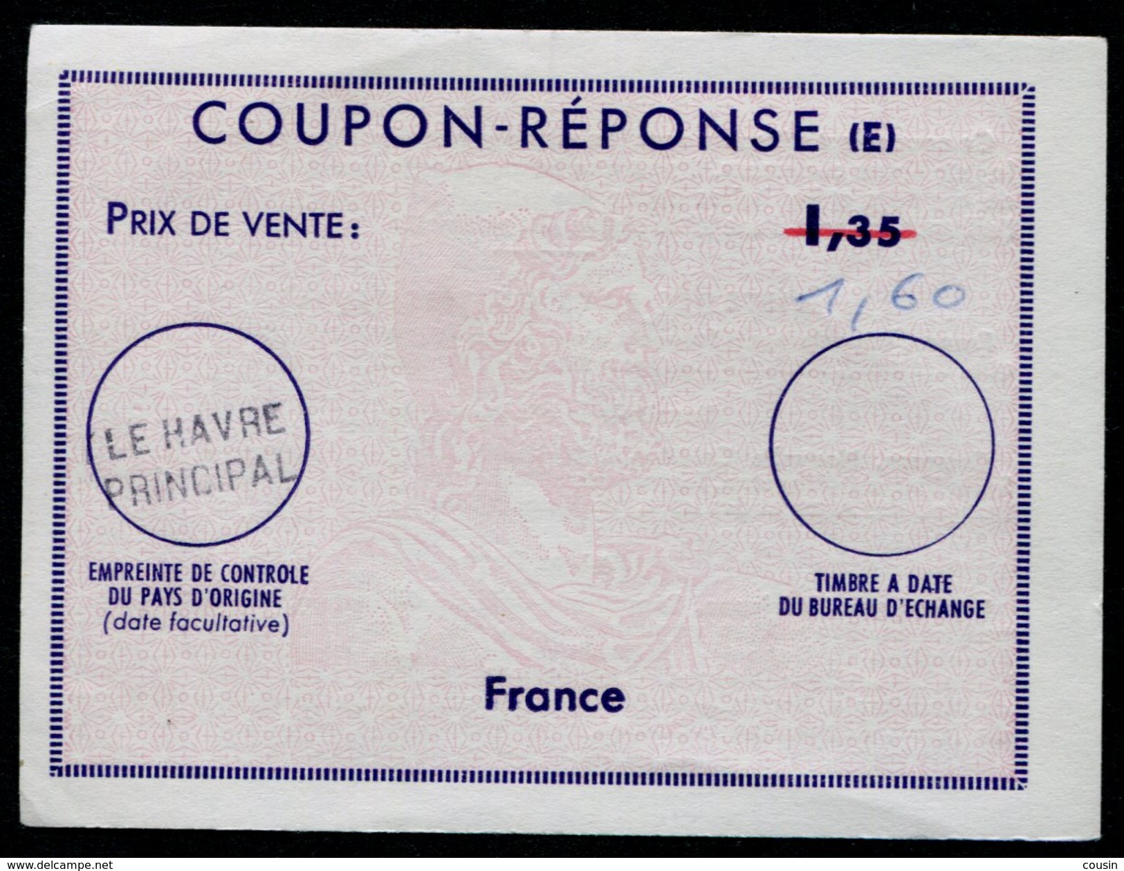 FRANCE  French Reply Coupon  /  Coupon Réponse Régime Français - Antwoordbons