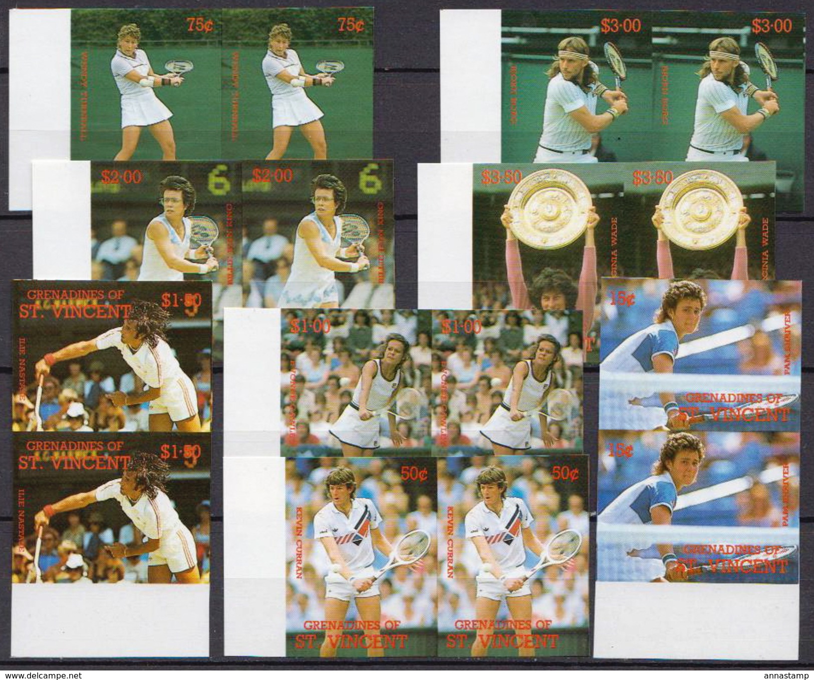 Grenadines Of St Vincent MNH Tennis Stars Imperforated Set In Pairs - Tennis