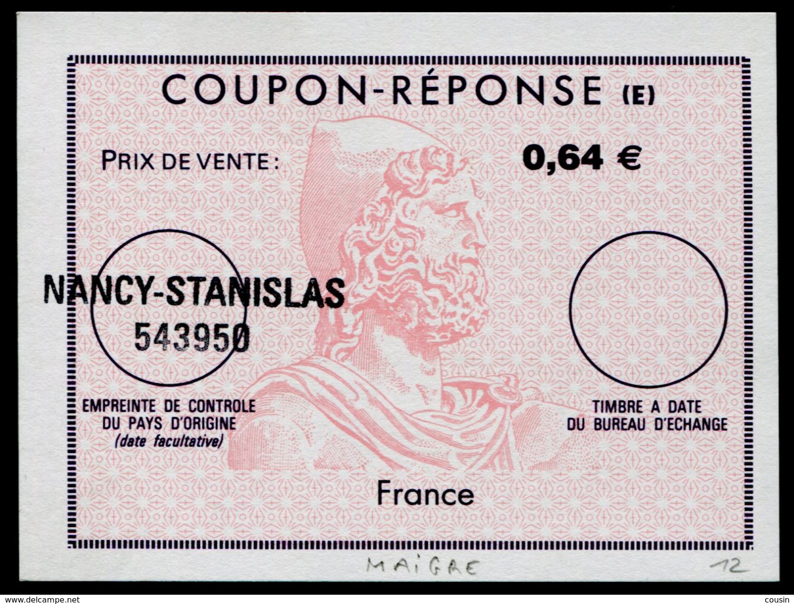 FRANCE (Caractères Maigres)  French Reply Coupon  /  Coupon Réponse Régime Français - Antwoordbons