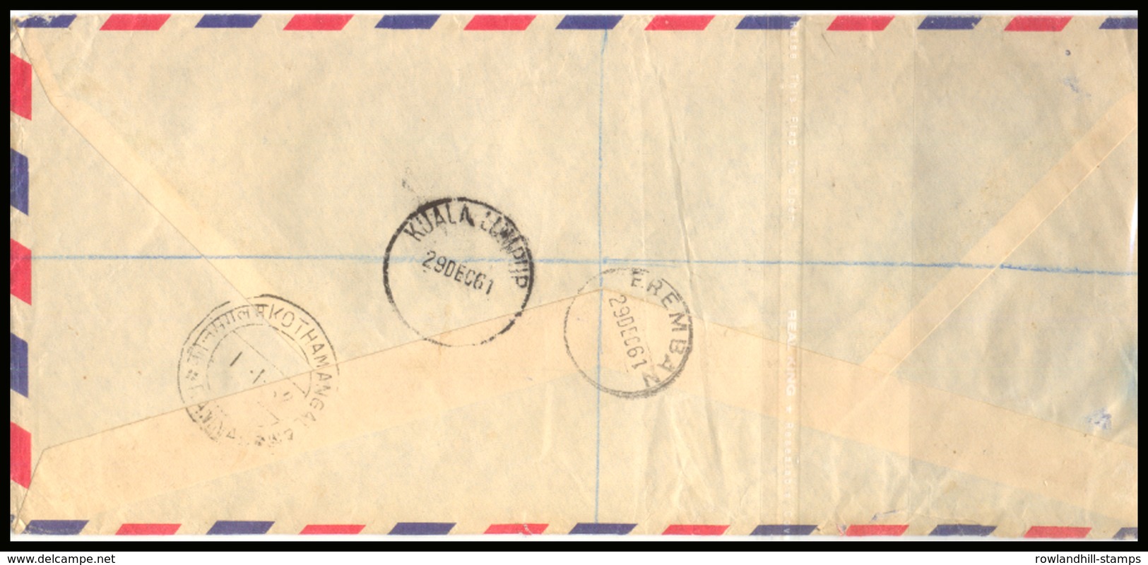 Malaya, Negri Sembilan, 1961, Registered Envelope, Sent To India, Air Mail, Boat, Fishing Craft, Various Postmark. - Negri Sembilan