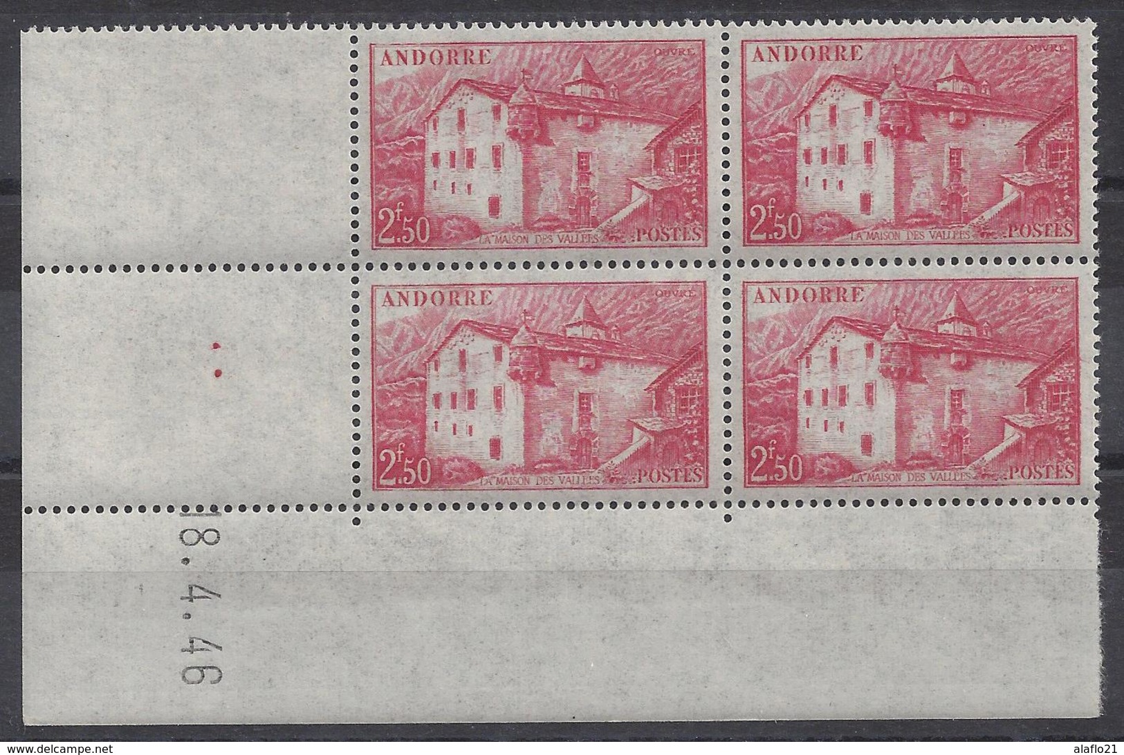 ANDORRE - MAISON Des VALLEES N° 105 - Bloc De 4 COIN DATE - NEUF SANS CHARNIERE - 2 Points - Neufs