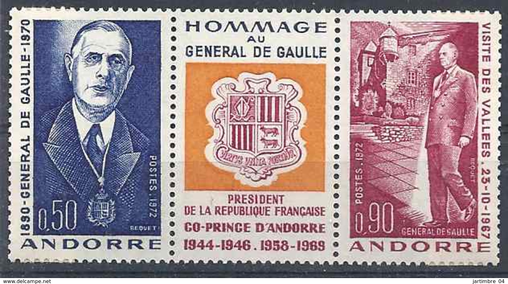 1972 ANDORRE Français 225A** Ou 224-25** De Gaulle, Armoirie - Unused Stamps