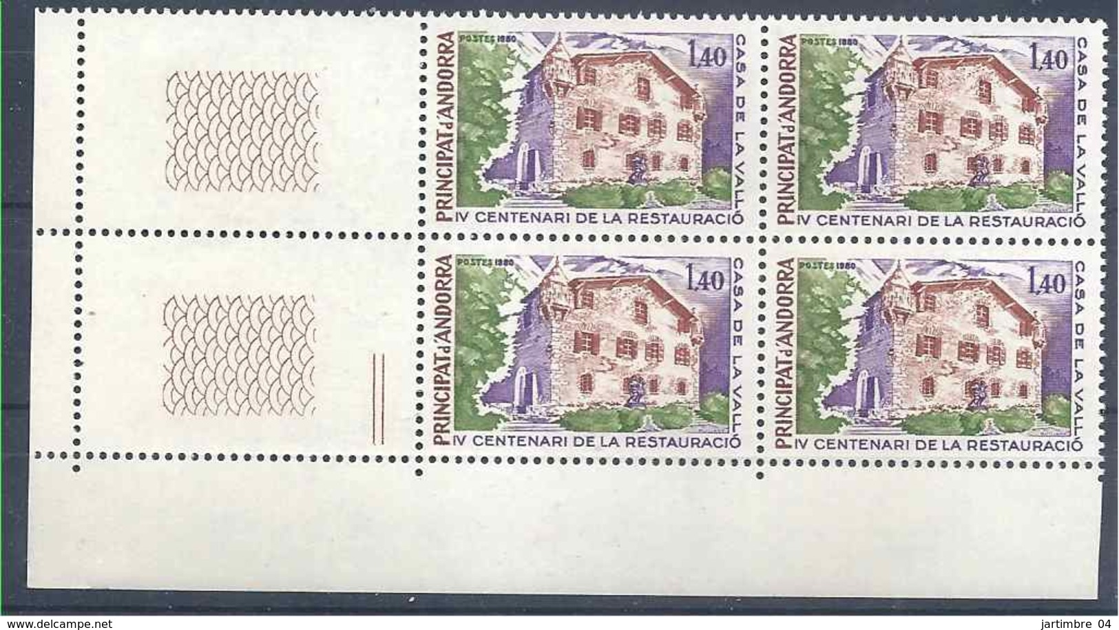 1980 ANDORRE Français 289** Maison Des Vallées, Bloc De 4 - Nuovi