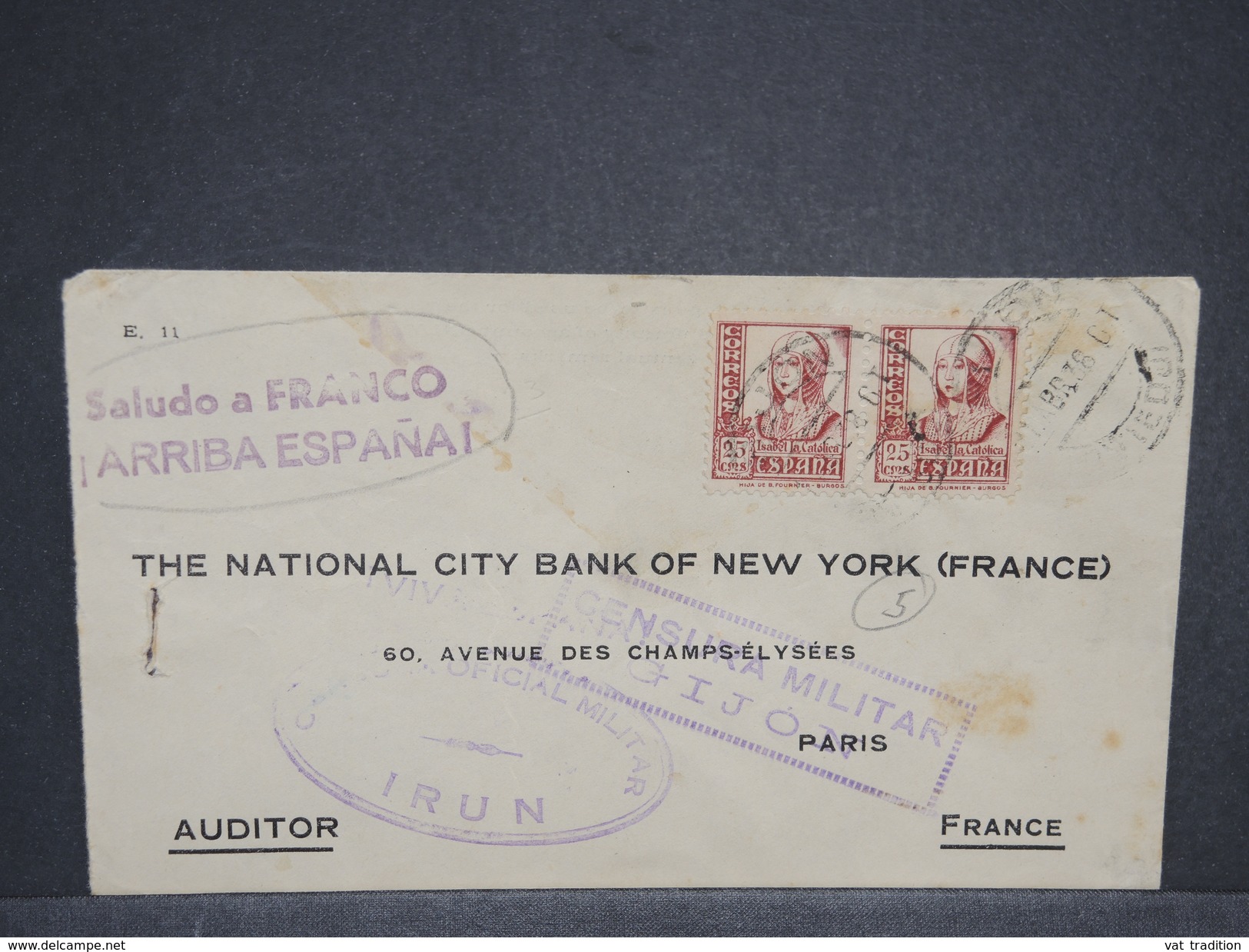 ESPAGNE - Enveloppe De Irun Pour La France En 1938 Avec Double Censure - L 6946 - Marcas De Censura Nacional