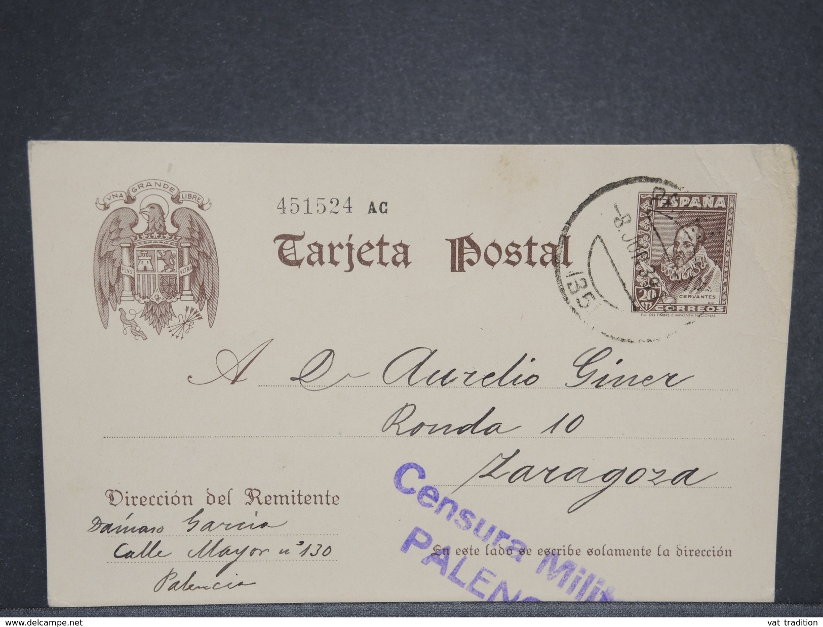 ESPAGNE - Entier Postal De Palencia Pour Saragoza En 1939 Avec Censure De Palencia - L 6952 - Republikanische Zensur