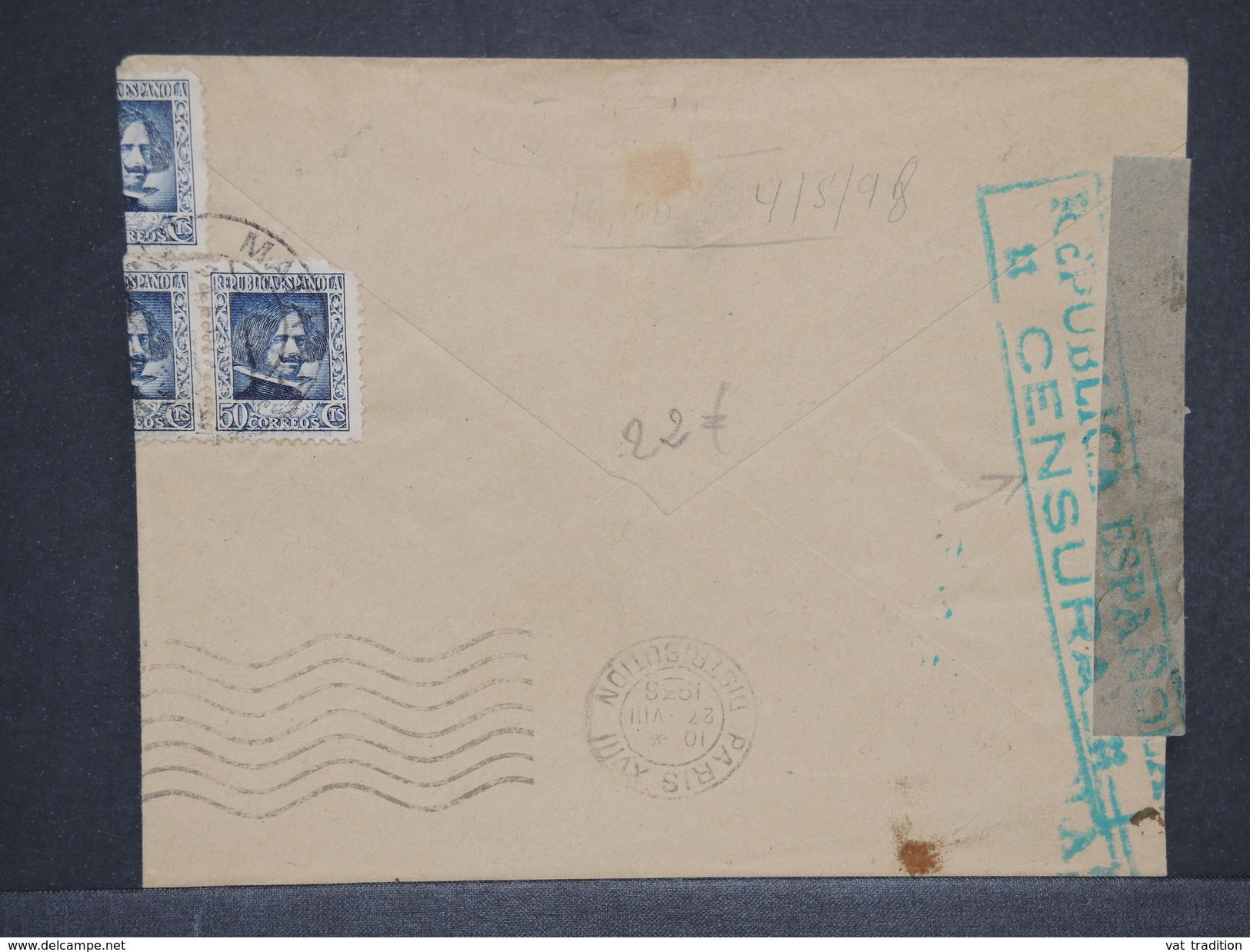 ESPAGNE - Enveloppe Pour Paris En 1938 Avec Censure - L 6961 - Republikanische Zensur