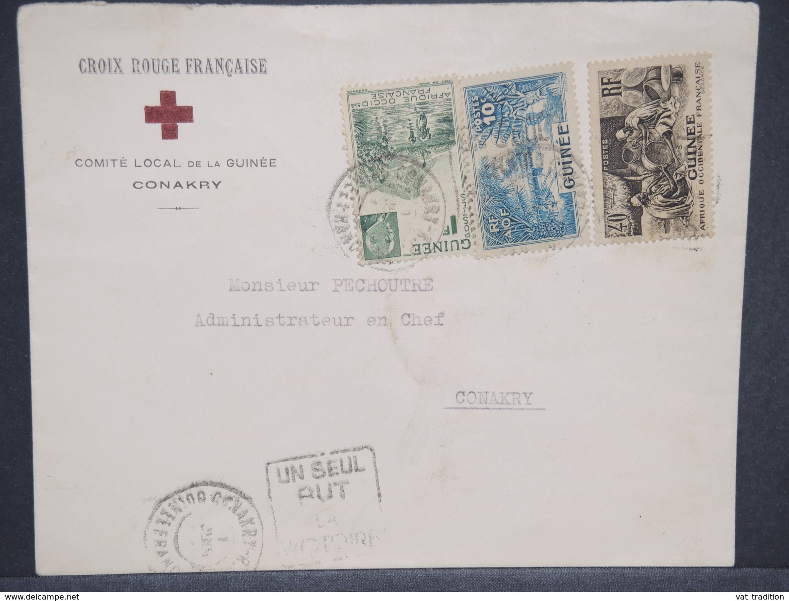 FRANCE / GUINEE - Enveloppe Comité Croix Rouge De Konatry Pour Konatry , Affranchissement Plaisant - L 6969 - Lettres & Documents