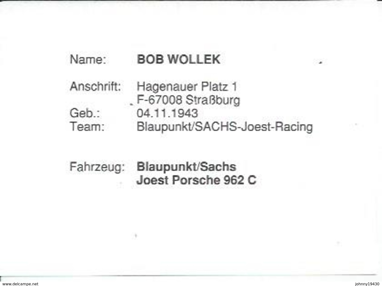 BOB WOLLEK - BLAUPUNKT JOEST RACING - Altri & Non Classificati