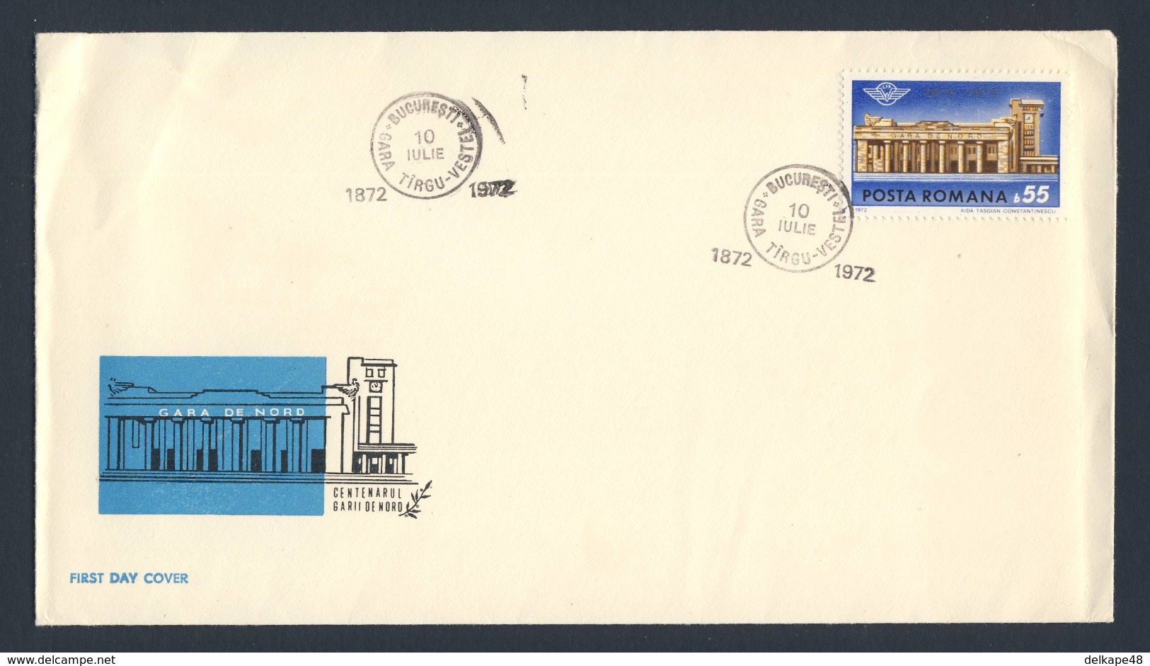 Romania Romana Rumänien 1972 FDC + Mi 3034 - Cent. North Railway Station, Bucharest / Nordbahnhof Bukarest - Eisenbahnen