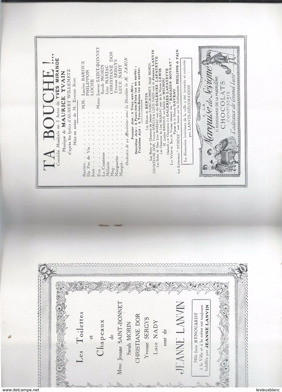 Programme/Théatre DAUNOU/Jane Renouardt/ Ta bouche ! .../Yves Mirande/Lucien Baroux/Jeanne St Bonnet/1922-23     PROG119