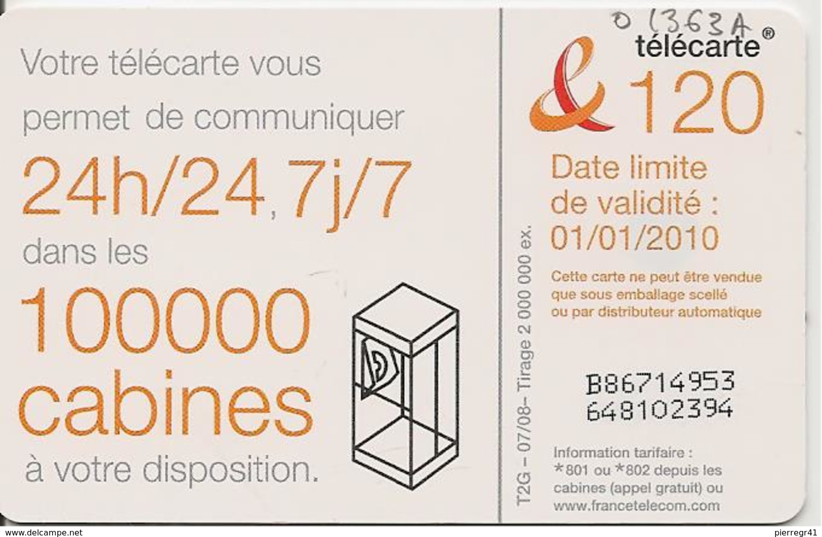 CARTE°-PUBLIC-120U-F1363A-GEM1-07/08-DANSE 7-V°100000 CABINES-96000Ex-UTILISE-TBE- - 2008