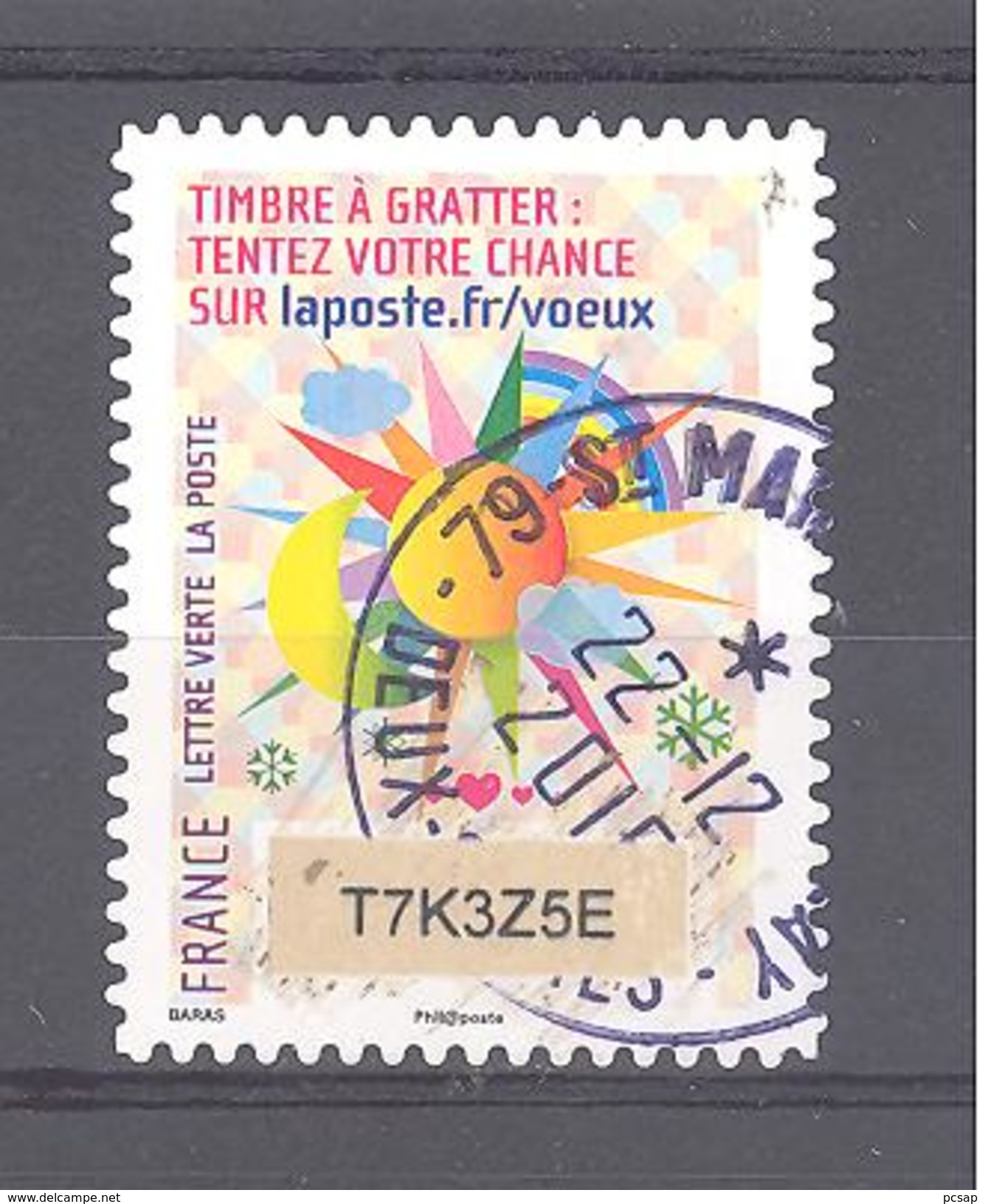 France Autoadhésif Oblitéré N°1336 (Timbre De Voeux à Gratter) (cachet Rond) - Oblitérés