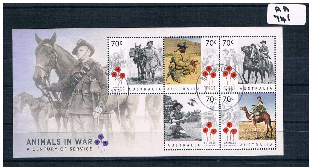 Australia- 2015  Animals In War 5val Mini Sheet Fine Used AA741 - Gebraucht