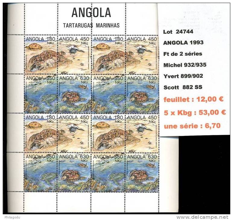 Angola 1993  Tortues De Mer Yv 899/902 Michel 932/935  Scott 882 SS ++ Kleinbogen 2 Satze Turtle - Schildkröten