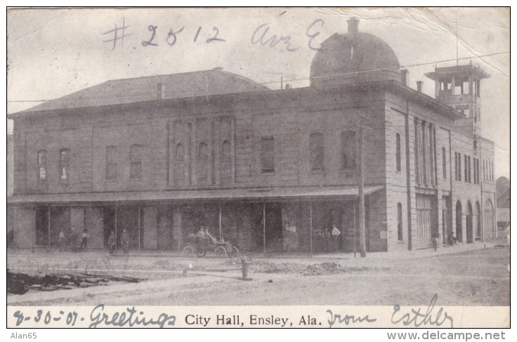 Ensley Alabama, City Hall, Street Scene Auto, C1900s Vintage Postcard - Other & Unclassified