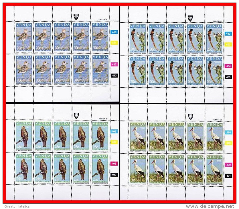 SOUTH AFRICA VENDA 1984 BIRDS SC# 108-111 IN M/S OF 10 FORMAT VF MNH - Collections, Lots & Series