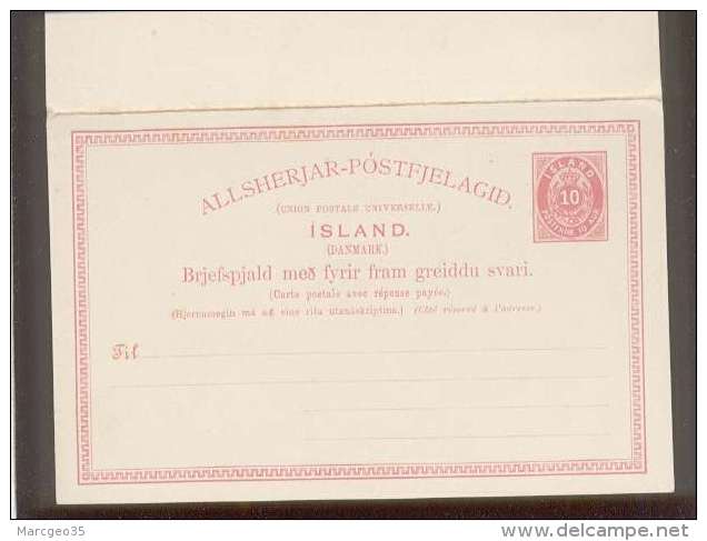 Post Card Carte Postale Entier Postal Double 10 Aur. Island Danmark Brjefspjald ,  Allsherjar Postfjelagid + Svar Neuve - Interi Postali