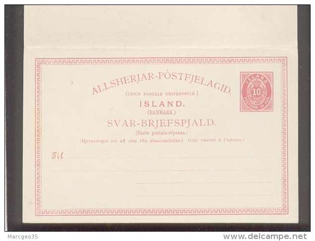 Post Card Carte Postale Entier Postal Double 10 Aur. Island Danmark Brjefspjald ,  Allsherjar Postfjelagid + Svar Neuve - Ganzsachen