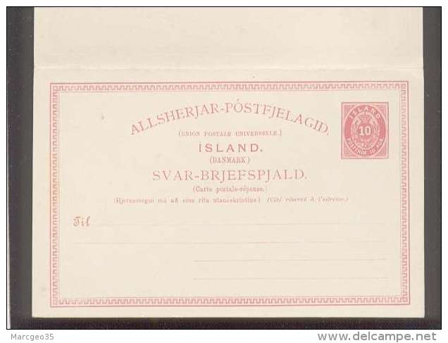 Post Card Carte Postale Entier Postal Double 10 Aur. Island Danmark Brjefspjald ,  Allsherjar Postfjelagid + Svar Neuve - Postal Stationery