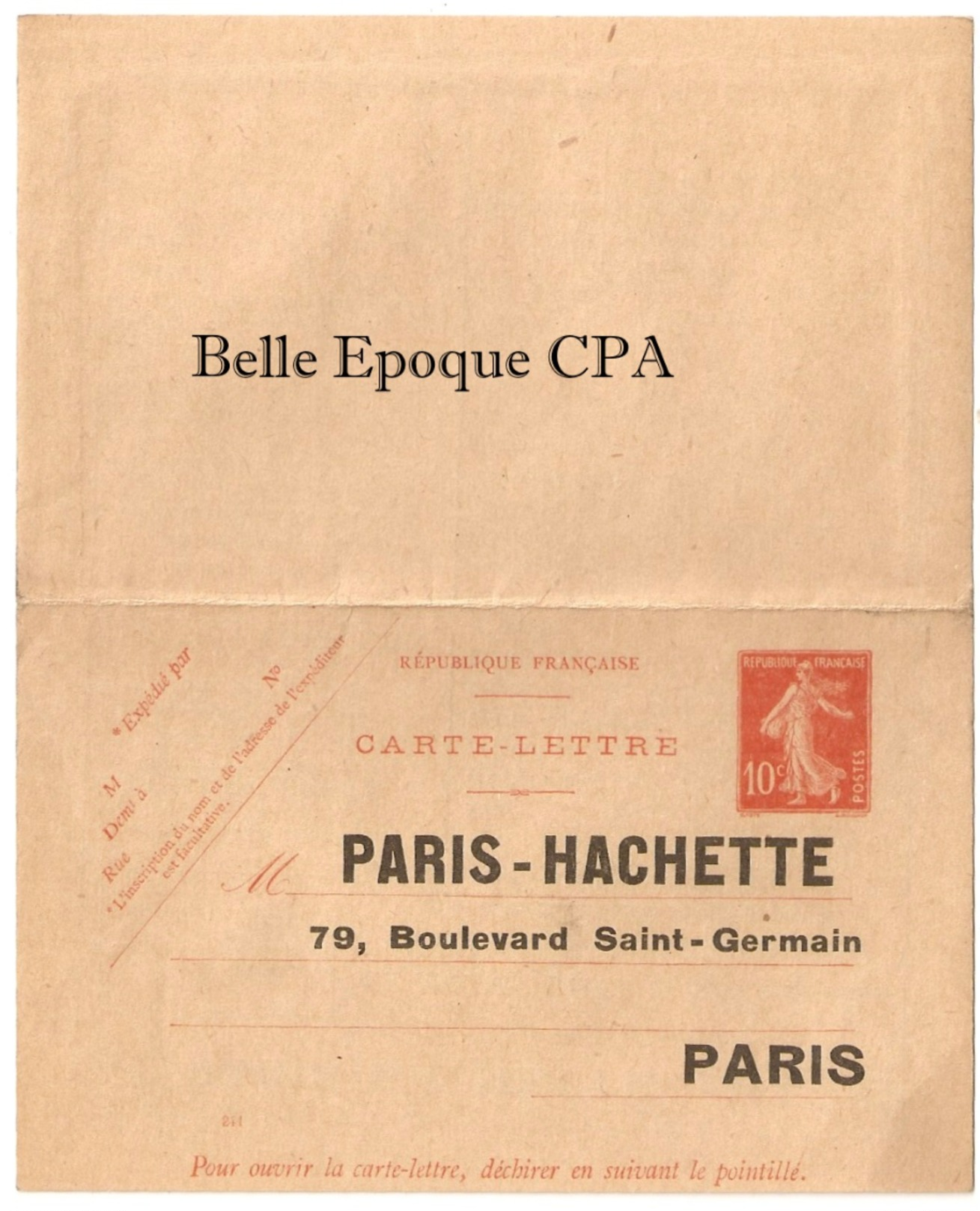 FRANCE - Entier Postal / Carte-Lettre Non Perforée - 10c. Semeuse Rouge - Repiquage Hachette 1914 - Autres & Non Classés