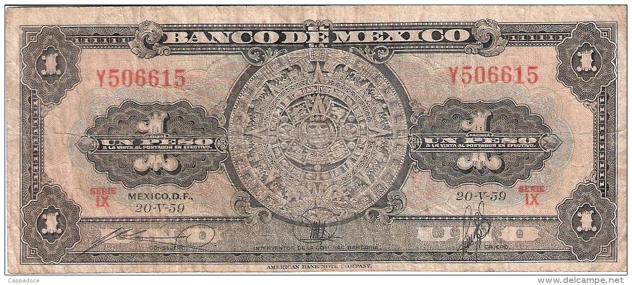 MEXIQUE   1 Peso   20/5/1959   P. 59f - Mexico