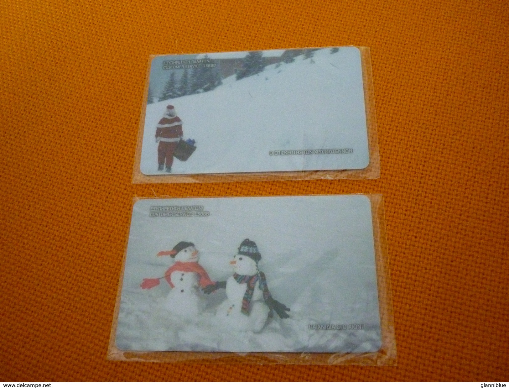 Christmas Noel Santa Claus Snowman Phonecard Set Of 2 Greek Collector's Cards Only 2000 Pieces (mint) - Noel