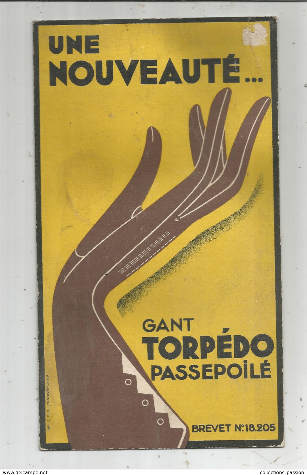 G-I-E, Plaque En Carton , Publicité , Gant TORPEDO PASSEPOILE , 27 X 15.5 , Frais Fr : 1.95 &euro; - Plaques En Carton