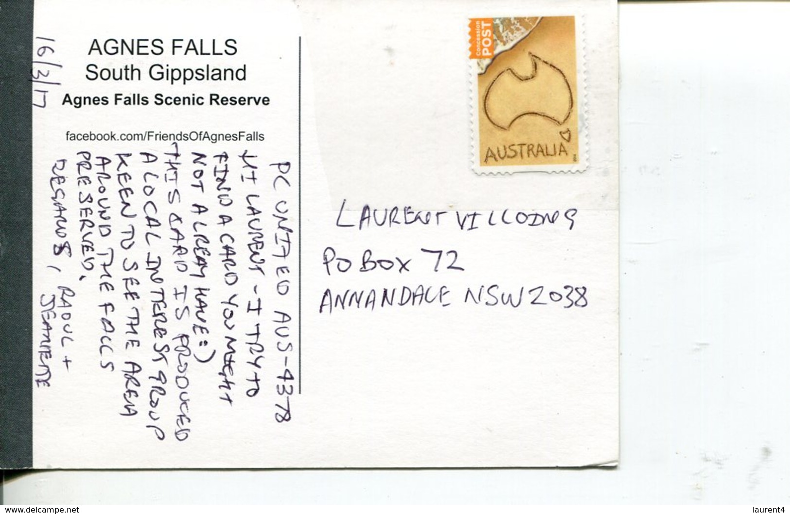 (543) Australia - QLD - Agnes Falls UNESCO (with Stamp At Back Of Card) - Atherton Tablelands