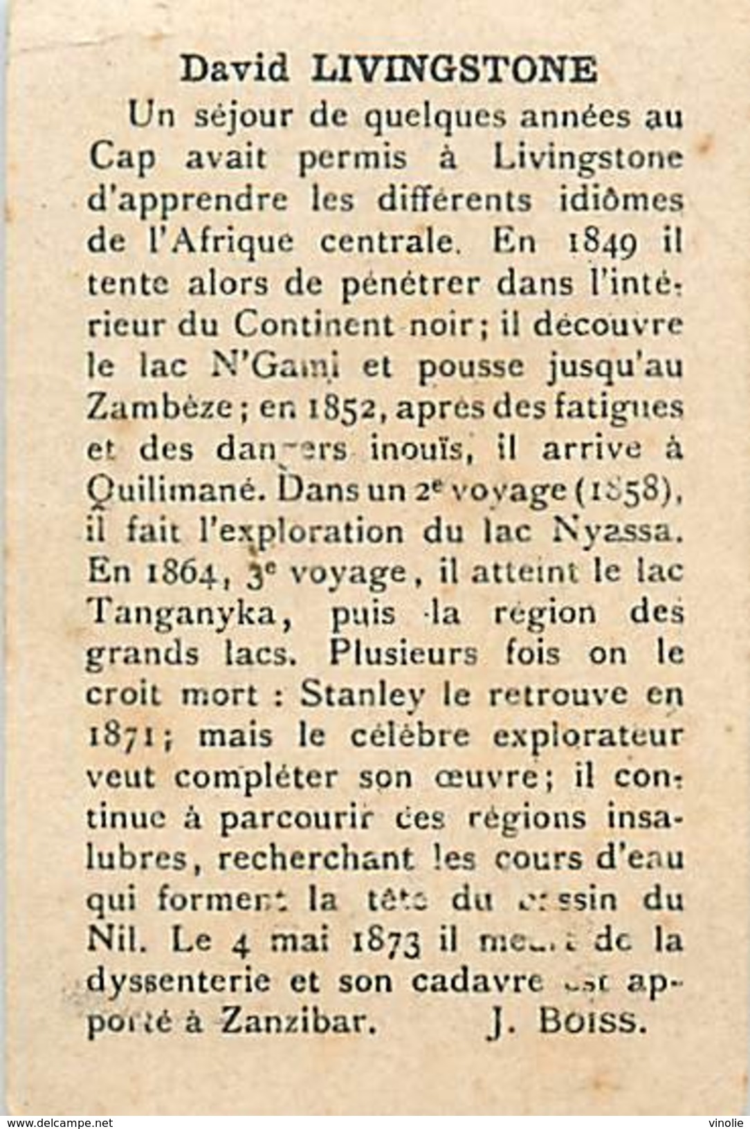 A-17-F. 5120 : D. LIVINGSTONE NE EN ECOSSE EN 1815 - Autres & Non Classés