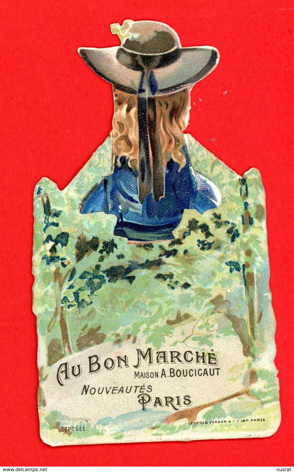 Au Bon Marché Chromo à Système Lith. Léopold Verger VER-7 Paysan Breton, Bière, Cornemuse, VTC System Card - Au Bon Marché