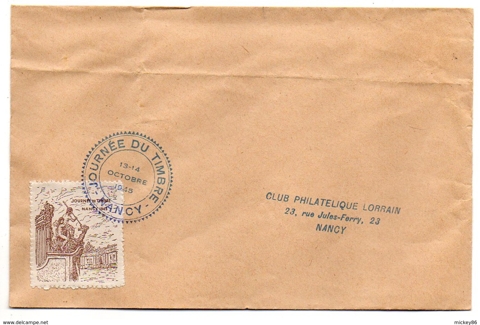 1945-enveloppe Avec Beau Cachet "Journée Du Timbre-NANCY" Sur Vignette Journée Du Timbre NANCY 1945 --pas Courante - Filatelistische Tentoonstellingen