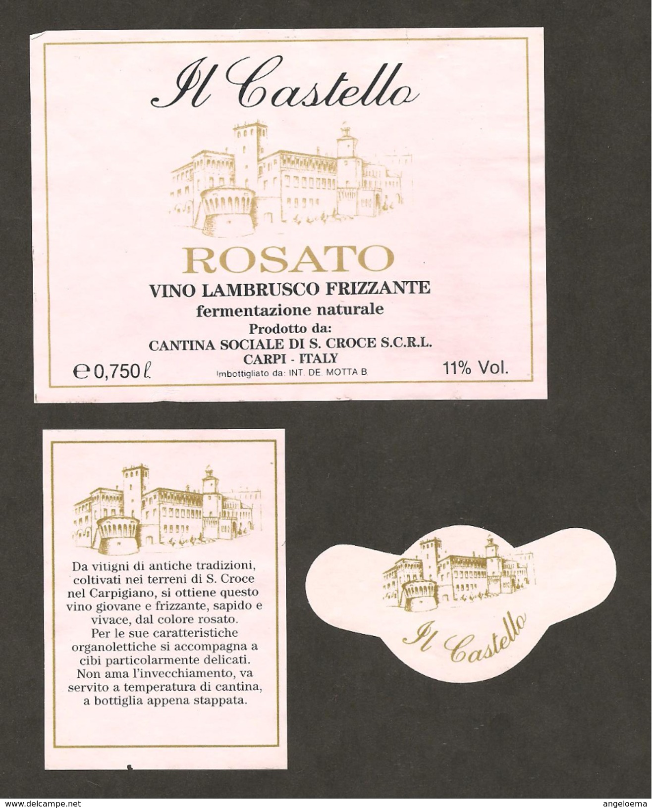 ITALIA - Etichetta Vino LAMBRUSCO DELL'EMILIA Cantina S. CROCE Di Carpi Rosato Dell' EMILIA-ROMAGNA - Castello Carpi - Vino Rosato