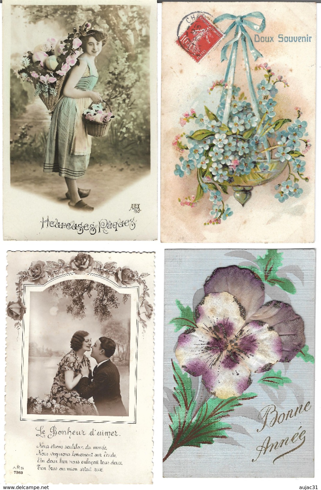 Fantaisies divers - Lot de 100 cartes - 1er avril - Noël - Enfants - Femmes - Fleurs - Couples - Pâques - 1 série - etc