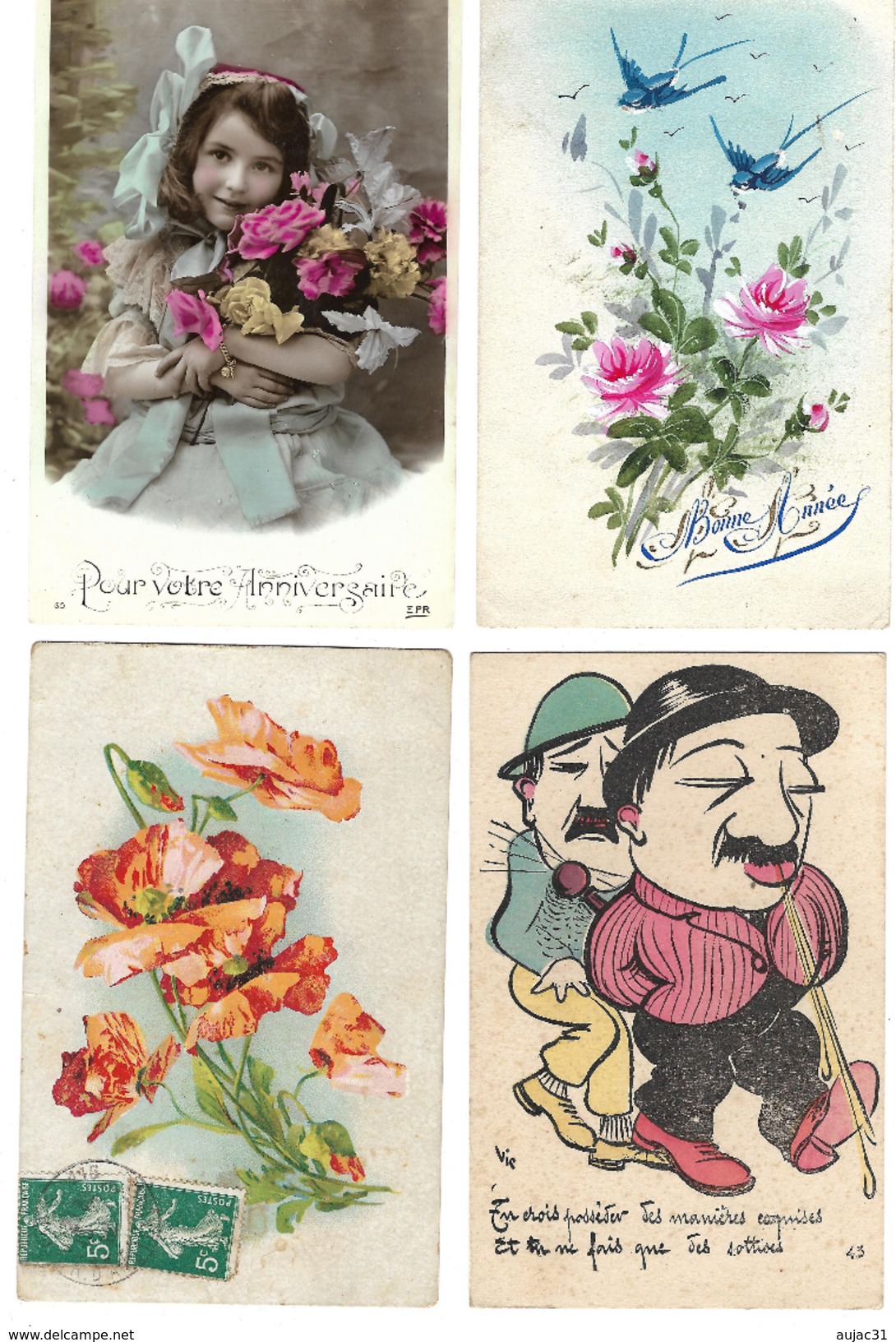 Fantaisies divers - Lot de 100 cartes - 1er avril - Noël - Enfants - Femmes - Fleurs - Couples - Pâques - 1 série - etc