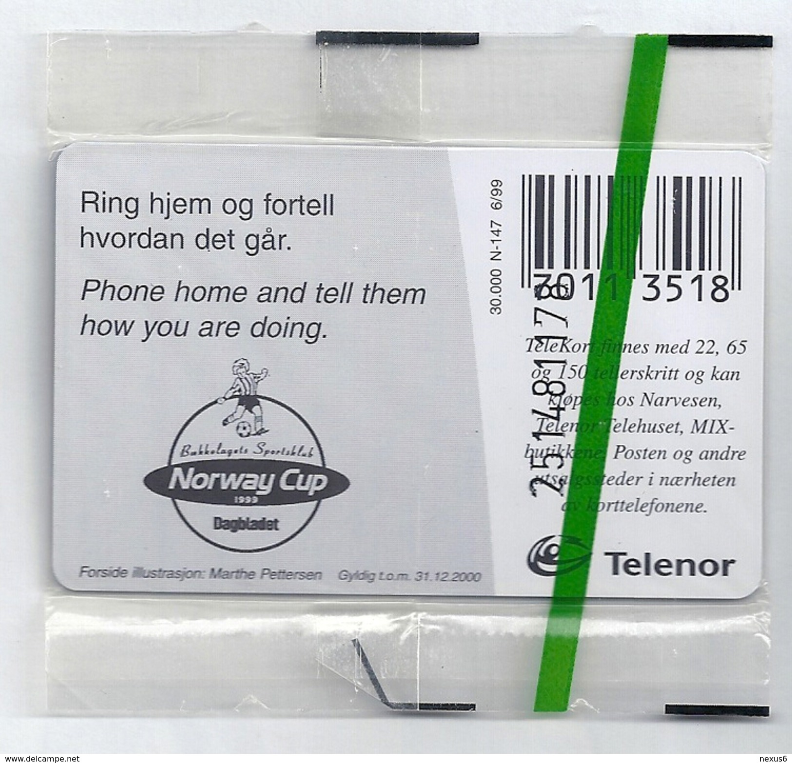 Norway - Telenor - Norway Cup 1999 - N-147 - 06.1999, 30.000ex, NSB - Norvège