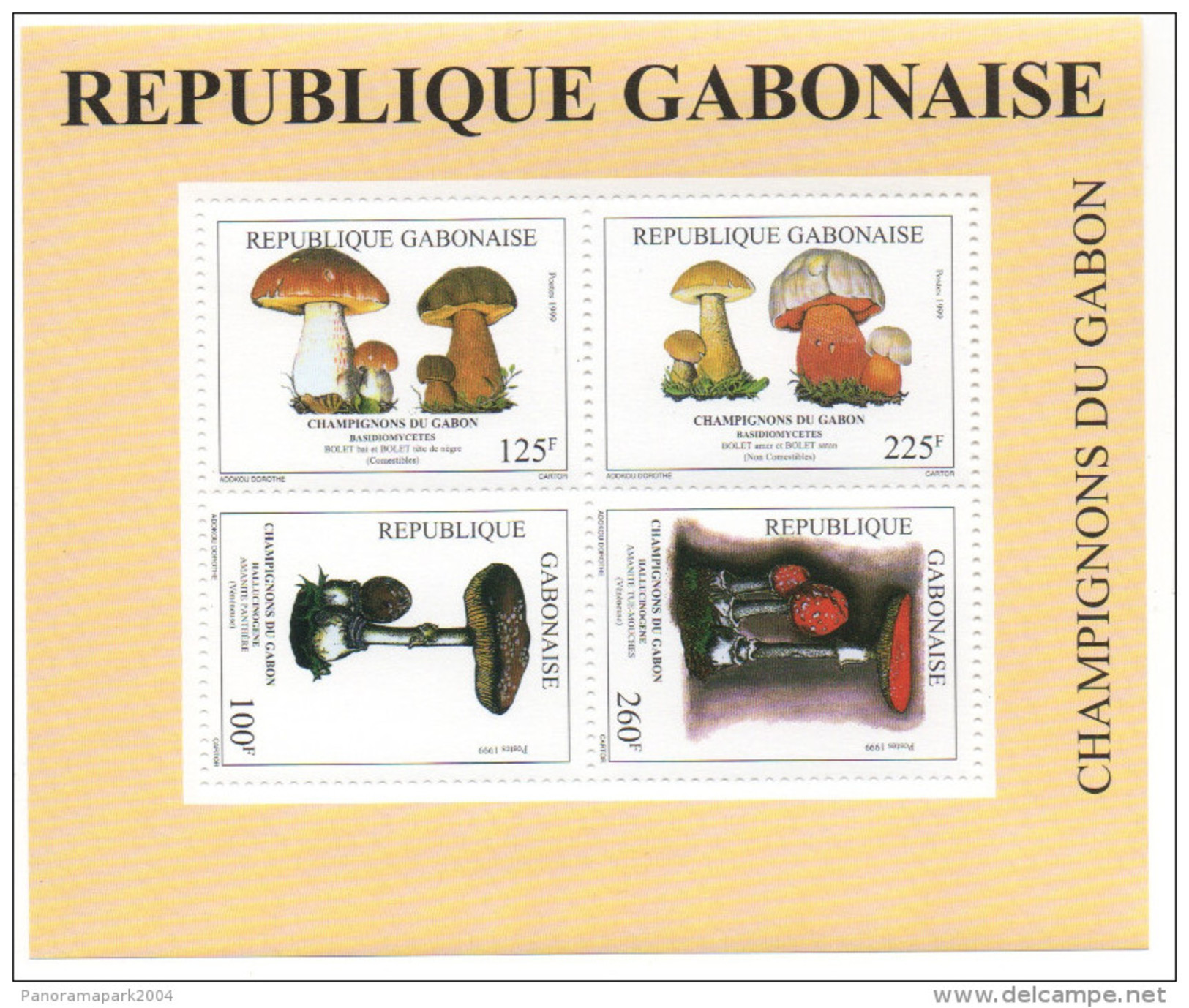 Gabon Gabun 1999 Bl. 102 Bloc Block Sheetlet Champignons Mushrooms Pilze Rare Scarce Flore Flora MNH** - Gabon