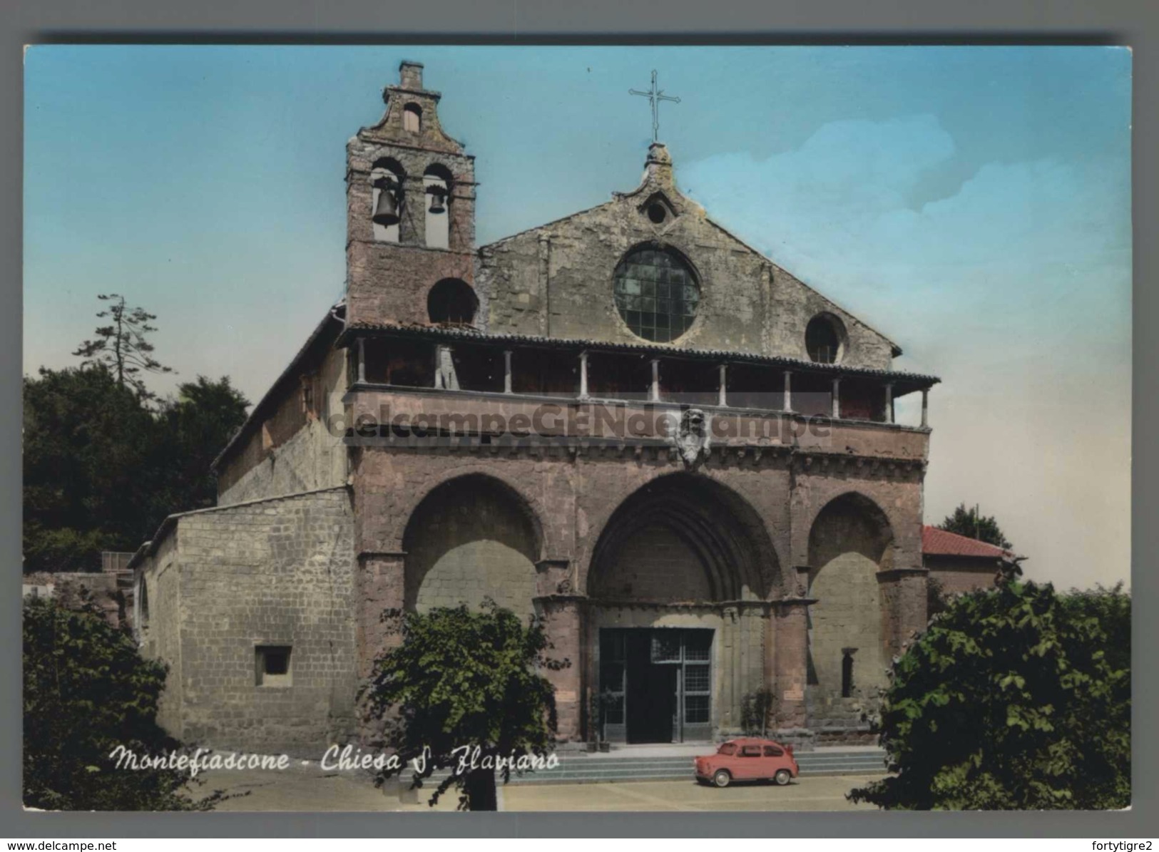 A1291 MONTEFIASCONE CHIESA S. FLAVIANO COLORATA  Auto 600 Fiat VITERBO - Autres & Non Classés