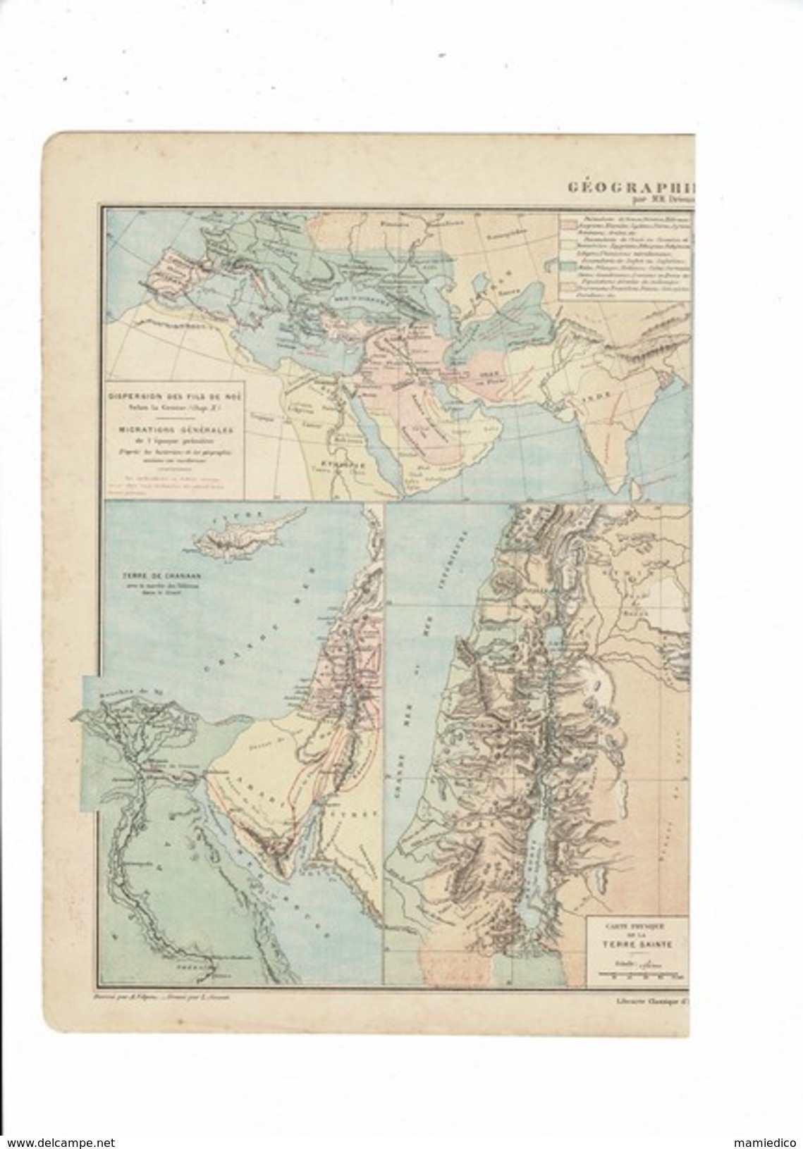 2 Cartes XIX Intitulées "Géographie Sacrée" Palestine-Terre Sainte-Terre De Chanaan-Royaume De Juda Et D'Israël Etc ... - Geographical Maps