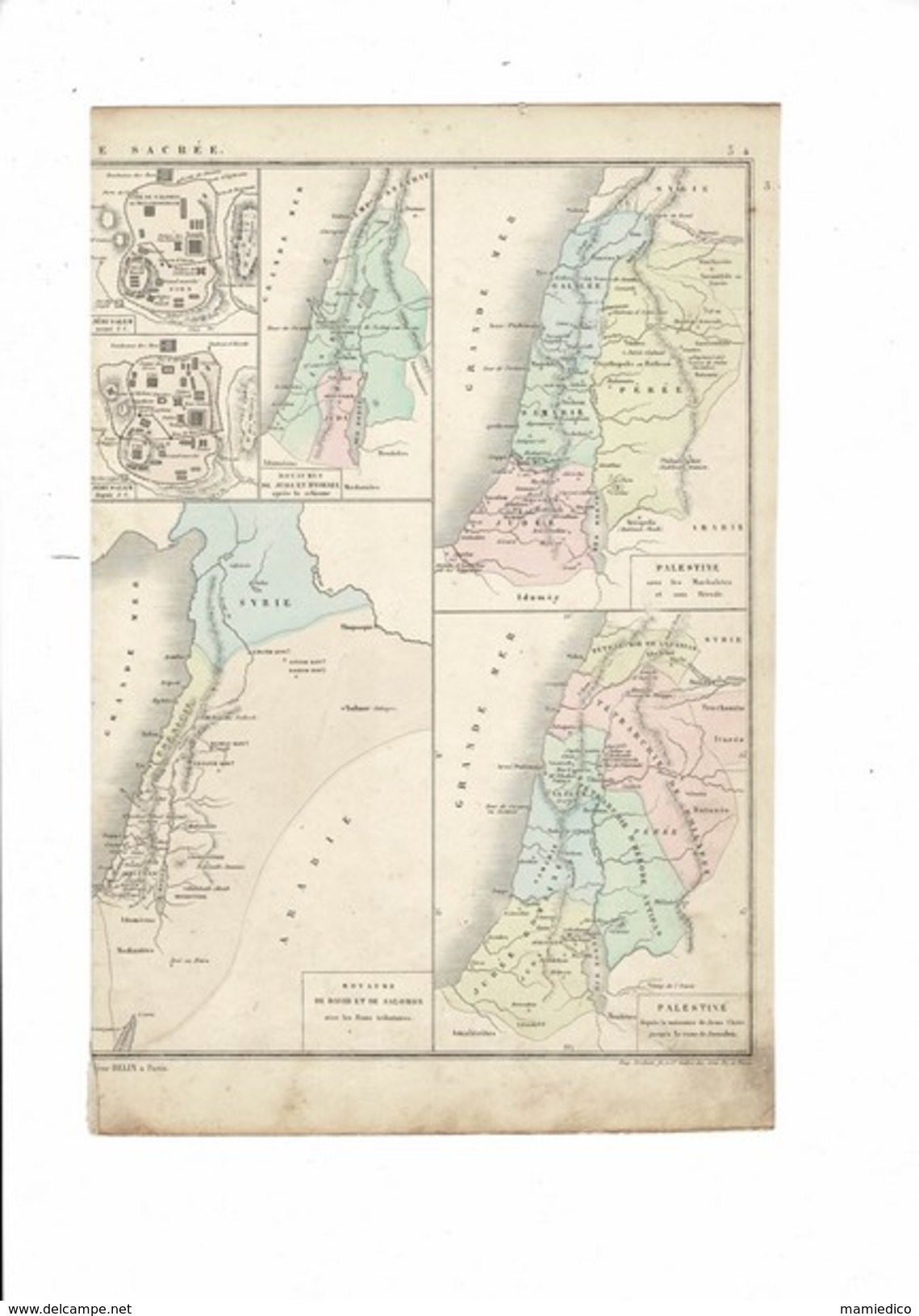 2 Cartes XIX Intitulées "Géographie Sacrée" Palestine-Terre Sainte-Terre De Chanaan-Royaume De Juda Et D'Israël Etc ... - Landkarten