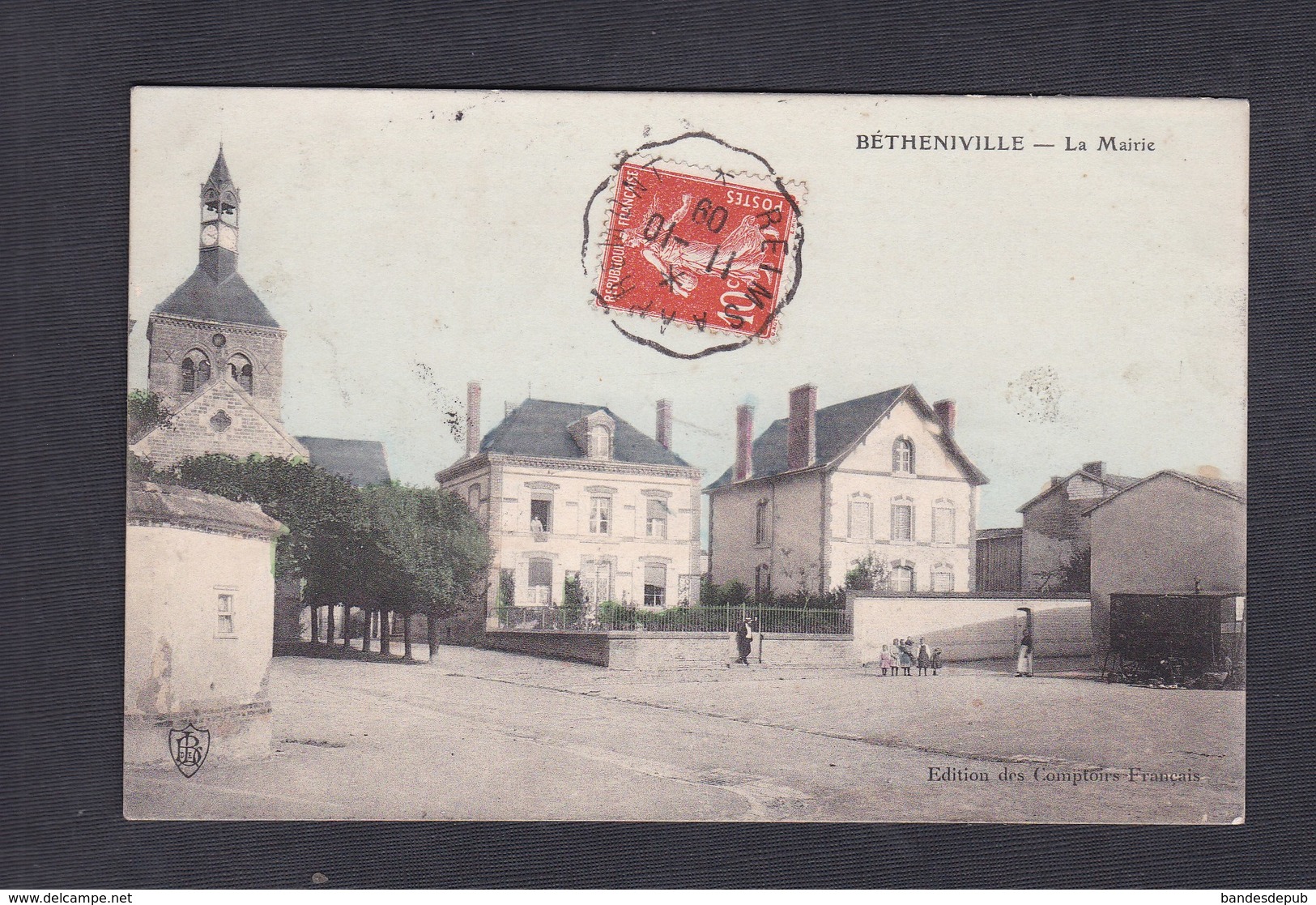 Betheniville (51) La Mairie Edition Des Comptoirs Francais Animée Colorisée Convoyeur Reims Apremont Et Epernay Sezanne - Bétheniville