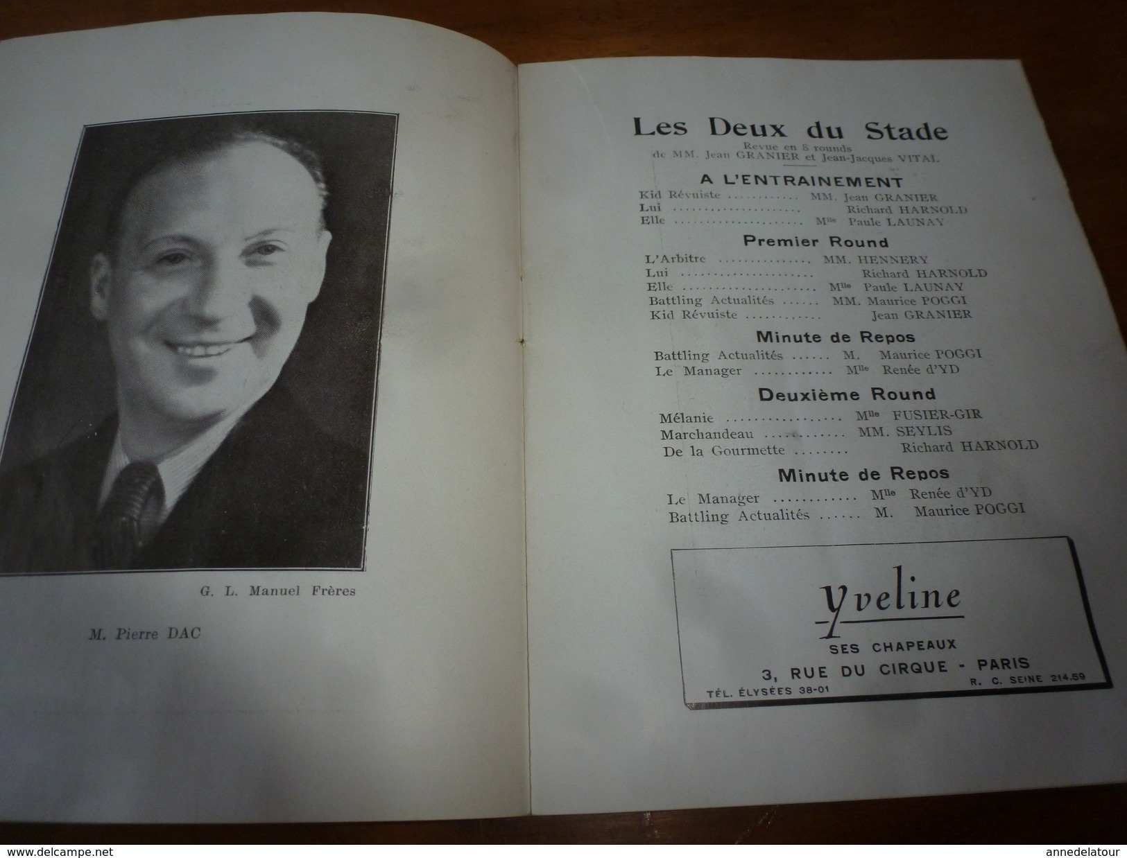 1938 Théâtre LES 2 ÂNES  Les chansonniers,avec Pierre Dac,Mlle Fusier-Gir,Jean Granier,M. Mauricet,J.J. Vital,René Dorin