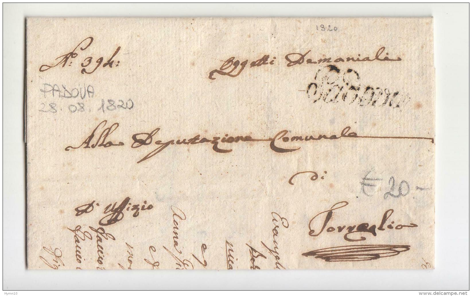 1820 VENETO Lettera PADOVA-TORREGLIA-t.CORSIVO PADOVA-g351 - 1. ...-1850 Prefilatelia