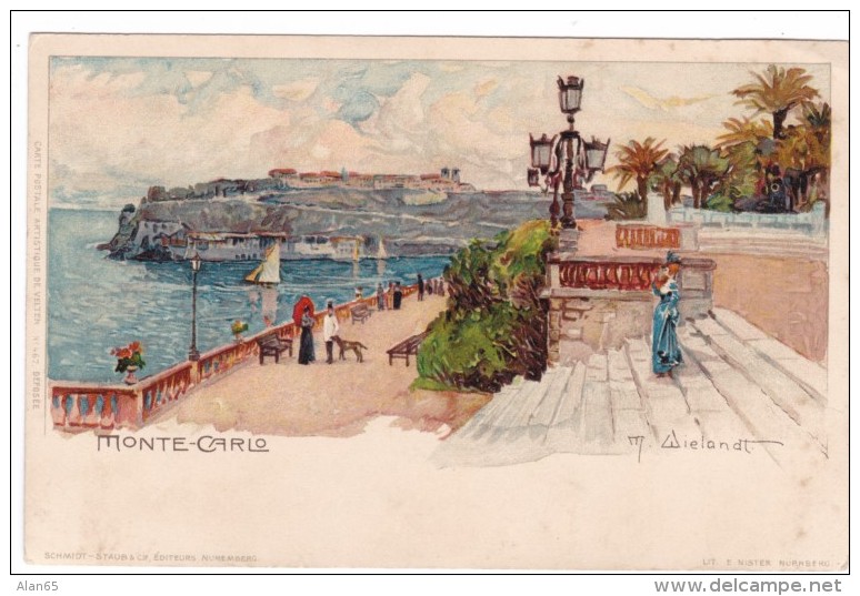 M. Wielandt Artist Signed Image Monte Carlo Promenade C1890s/1900s Vintage Postcard - Monte-Carlo