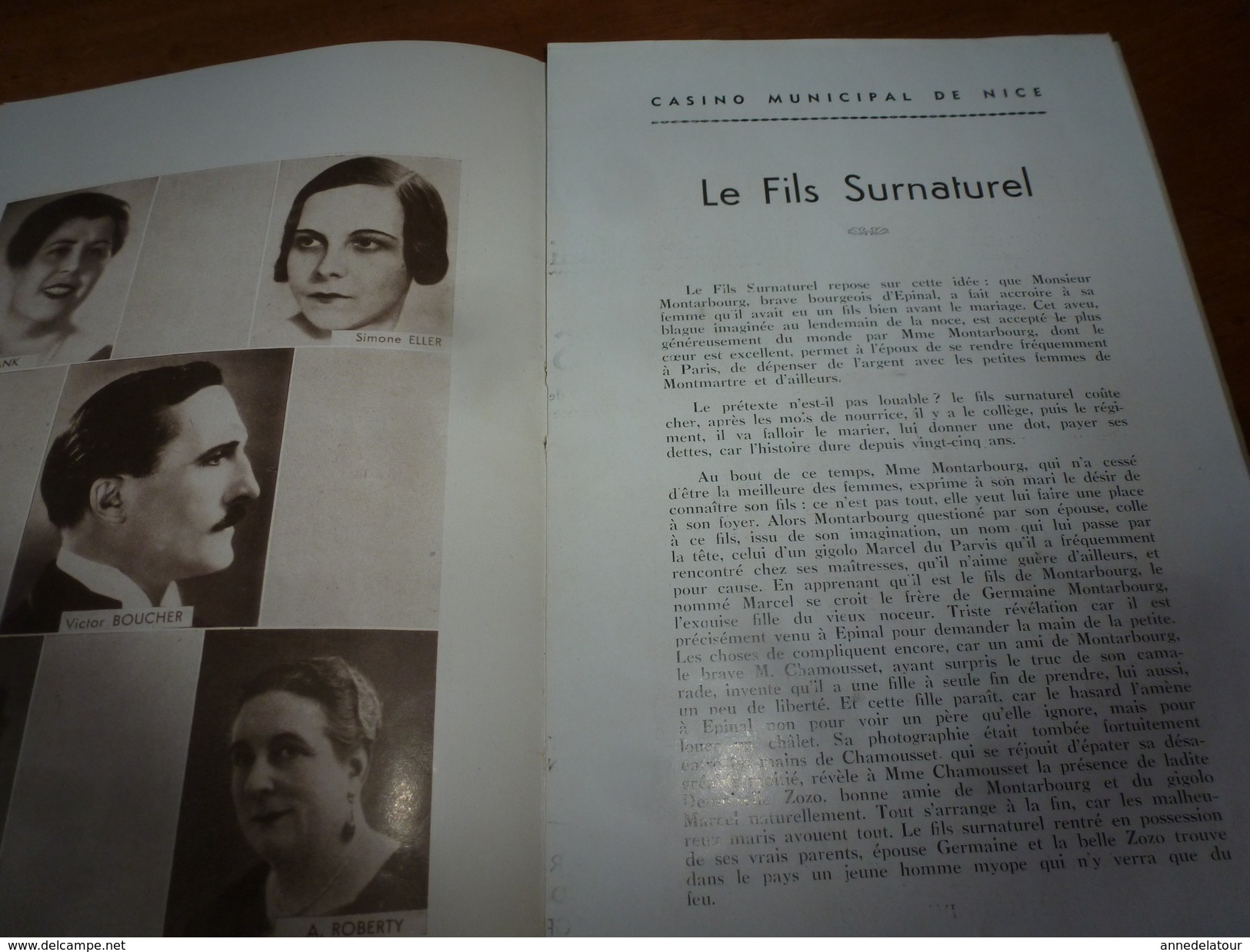 1936  CASINO MUNICIPAL de NICE  joue LE FILS SURNATUREL avec Robert Guillon,Claire Olivier,Maurice Cimber,Davibert,etc