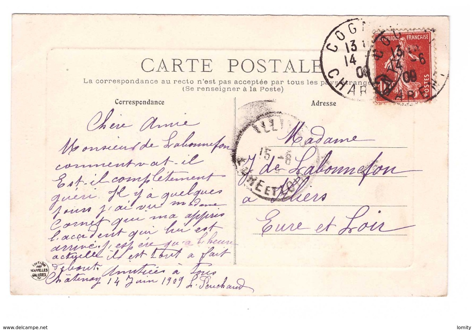 16 Le Pont De Chatenay Environs De Cognac Cpa Cachet 1909 - Cognac