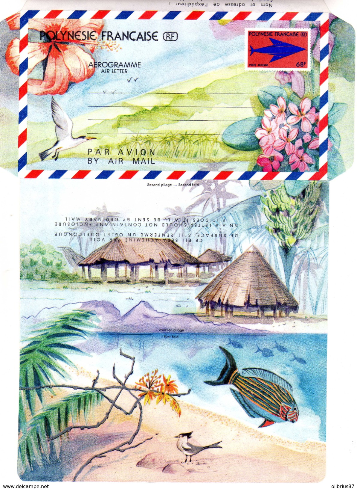 Aérogramme Polynésie Française Poste Aérienne 1989 Poisson Oiseau Fleur Habitat Local Air Mail Air Letter - Aerogrammi
