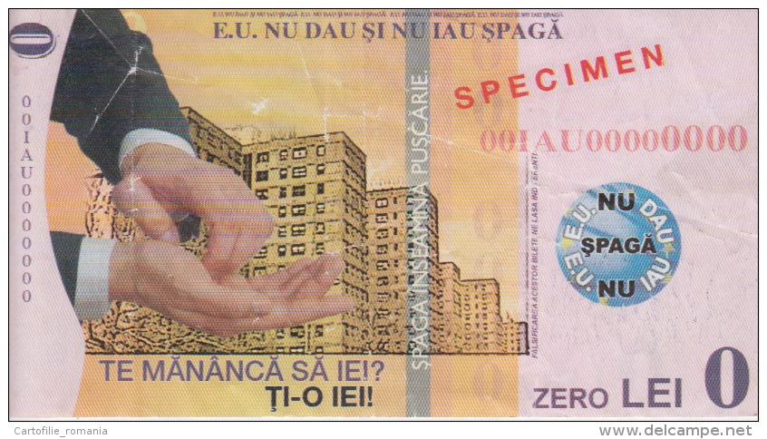 Romania - 0 Lei - Specimen - Advertising Bill - Against Corruption - Bribe Means Jail 143 X 73 Mm - Roemenië