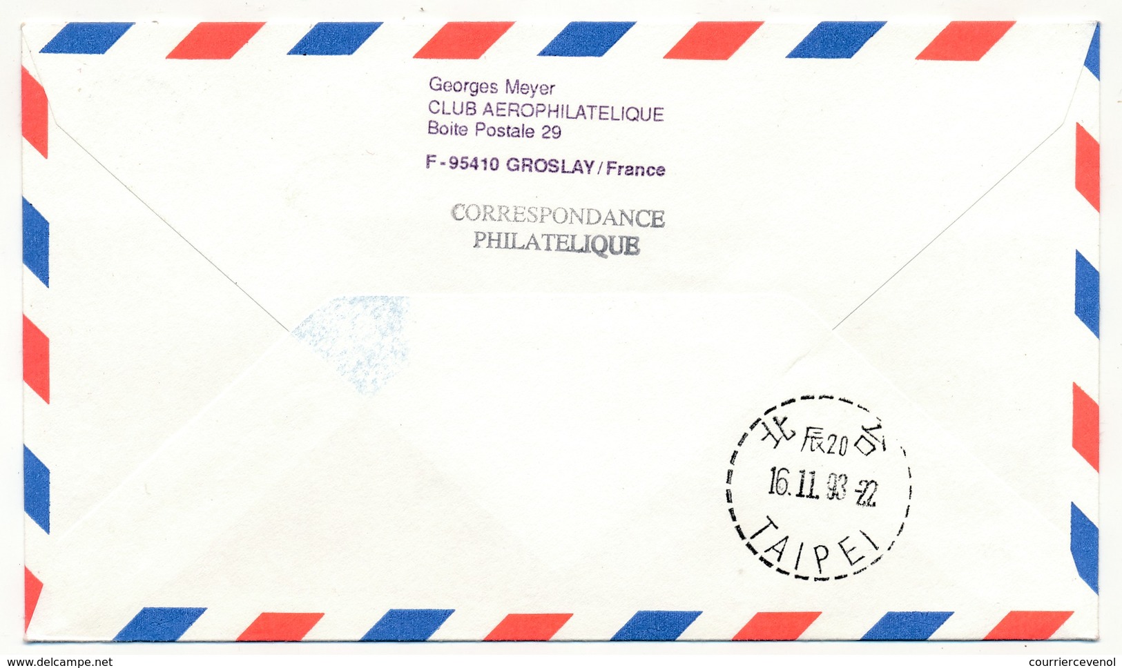 Enveloppe -  Premier Vol "Nouméa - Paris Via Taipei" Par Boeing 747 - Nouméa Magenta 7/11/1993 - Covers & Documents